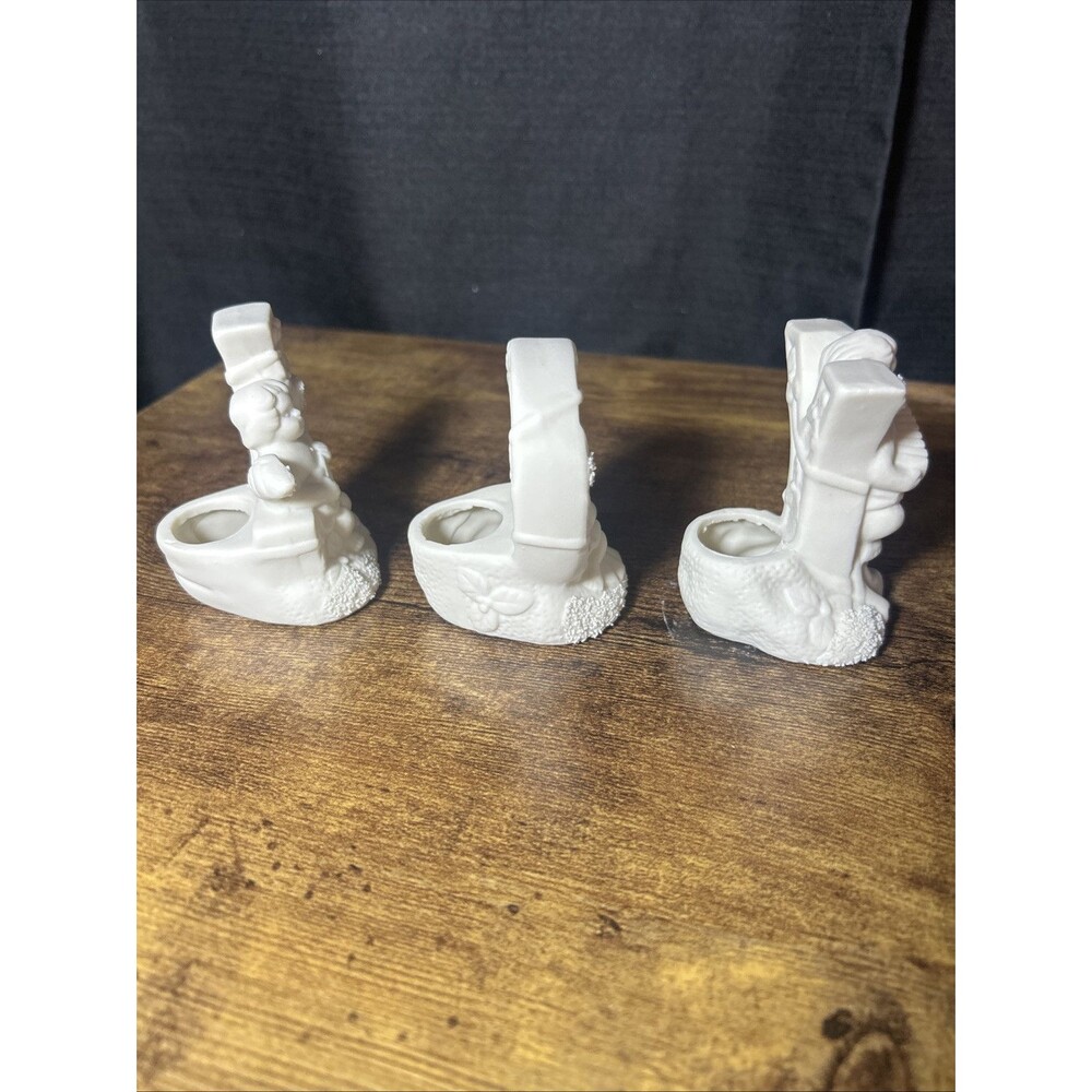 Christmas JOY Candle Holder Trio, Ceramic Bisque Cherub Angels Candleholder Set - Picture 9 of 15
